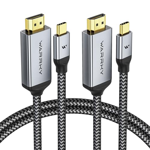 WARRKY 4K 60Hz USB C to HDMI Cable 3.3ft 2Pack [Anti-Interference Gold-Plated Plugs] Aluminum Type-C to HDMI 2.0 Cord, Thunderbolt 3/4/5 Compatible for iPhone 15/16 Series, MacBook, iMac, iPad, Galaxy - size: 3.3FT, style: 2 Pack