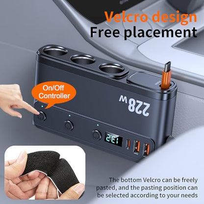 Cigarette Lighter Adapter with 45W Retractable Car Charger Fast Charging | 45W USB C Car Accessories 3 Socket Heavy Duty Truck Car Plug Outlet Splitter Fast Charging 12V/24V Multi Port for Car Devices
