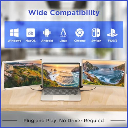 Maxfree S6 Laptop Screen Extender, 15.6'' 1080P Monitor Extender, 11 Display Modes, Plug & Play, Detachable Screen Triple Monitor for Laptop 13"-17.3", Compatible with Mac/Windows/Android/Switch, Gold - style: S6