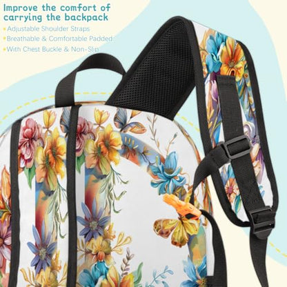 Hippie Flowers Laptop Backpack for Women Men, 18.3 Inch Travel Work Backpacks, Peace Sign Waterproof Computer Casual Daypack Nurse Teacher Bags - color: Multicolor 13