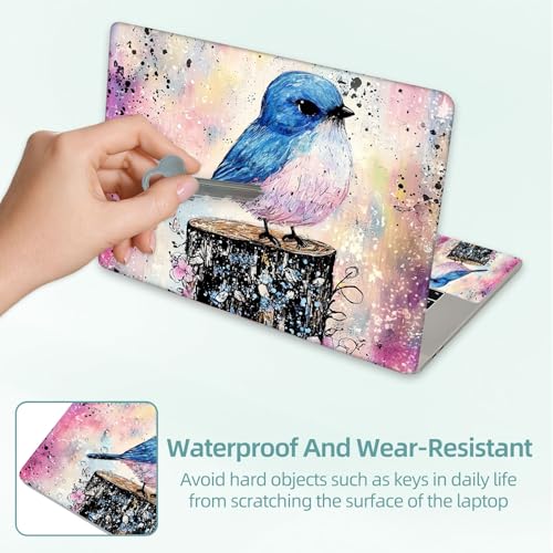 Universal Laptop Skin Decal, 3-Piece Vinyl Protector for 12 13 14 15.6" Notebook, Waterproof Anti-Scratch, Easy Trim & Bubble-Free Finish, Blue Birds sit on Flowery Piers - color: Blue Birds sit on Flowery Piers
