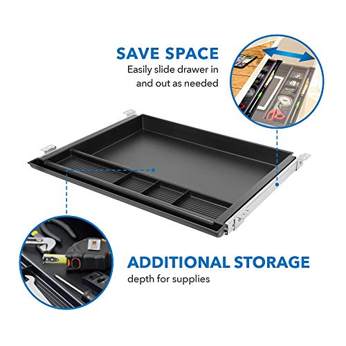 MOUNT-IT! Large Under Desk Pencil Drawer 16 inch Deep | 21.25” W, Ball Bearing Slide-Out Organizer for Office Supplies, Paper & Pencils | Fits Desks Over 1” Thick, Adjustable Extension 16.25”–28” - size: 16 inch Deep