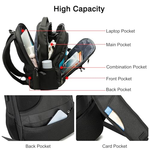 Unisex Laptop Business Backpack Men Work Bag Women Slim Backpack with USB Charging Port Travel Daypack College Rucksack Work for Men fits 15.6 Inch Notebook Black