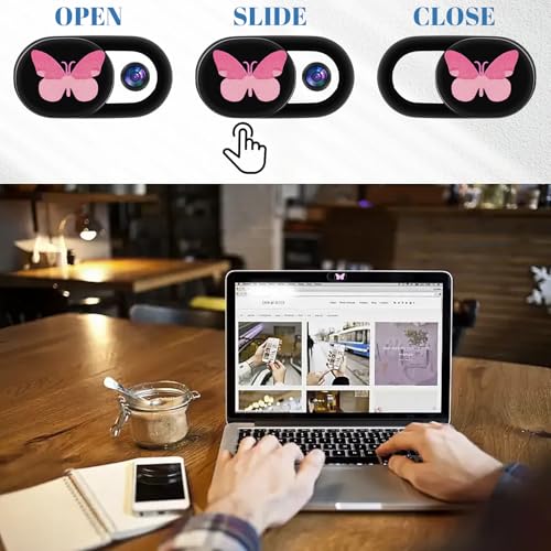 3 Pack Webcam Cover Slide Butterfly Ultra Thin Laptop Camera Cover, Slide Cute Accessories for Laptop PC Camera Covers Sliding Protect Privacy Protector Cap Smartphone Computer Tablet
