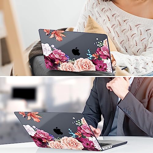 TWOLSKOO for MacBook Air 13 inch Case M5 2026 M4 2025 M3 M2 2024-2022 A3449 A3240 A3113 A2681, Plastic Hard Shell & Keyboard Cover & Screen Film for MacBook Air 13.6 inch Case, Black Peony - color: Black Peony