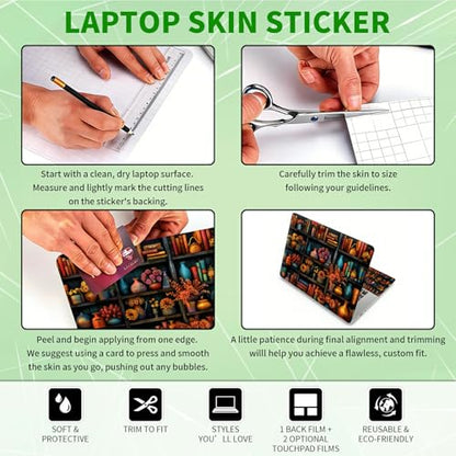 Laptop Skin Sticker Decal, Universal Protective Cover Fit 12 13 14 15.6 Inch Notebook, Reusable Water-Resistant Vinyl Decal w/ 2 Wrist Pads for Business Travel Office, Library Books - color: Library Books