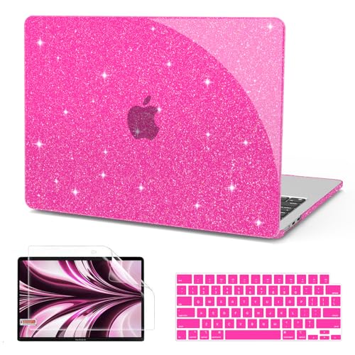 B BELK for MacBook Air 13 inch Case M5 2026 2025 2024 2023 2022 M4 M3 M2 | A3449 A3240 A3113 A2681, Glitter Hard Shell for MacBook Air 13.6 inch Case&Keyboard Cover&Screen Protector, Sparkly Hot Pink - color: Glitter Hot Pink