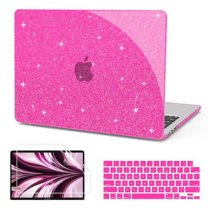 B BELK for MacBook Air 13 inch Case M5 2026 2025 2024 2023 2022 M4 M3 M2 | A3449 A3240 A3113 A2681, Glitter Hard Shell for MacBook Air 13.6 inch Case&Keyboard Cover&Screen Protector, Sparkly Hot Pink - color: Glitter Hot Pink