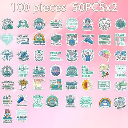 100 Pcs Surgical Tech Stickers Surgical Technologist Gifts | Surgical Tech Stickers for Appreciation, Waterproof Vinyl, Doctor Decals for Luggage Guitar Laptop Journaling Water Bottle - style: Surgical Tech
