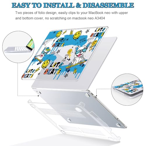 Graffiti Skateboard Laptop Case for 2026 MacBook Neo 13 Inch A3404 | Smiley & Puppy Pattern Protective Hard Shell Cover. 5-in-1 Kit Included. Perfect for Students & Campus. Fits Neo A18 Pro Only - color: Smiley & Puppy Graffiti