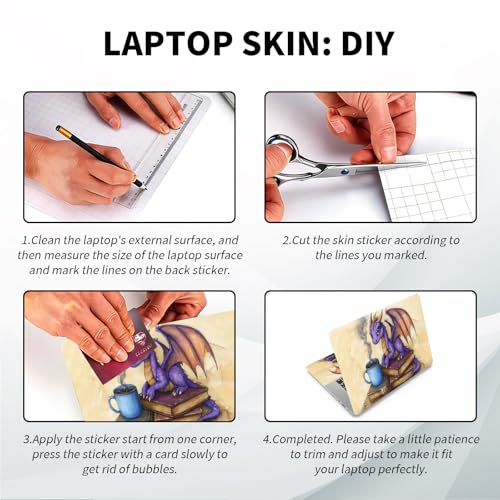 Universal Laptop Skin, DIY Cut-to-Fit Vinyl Cover Compatible with HP, Dell, Lenovo, Mac (13.3" to 15.6"), Anti-Scratch, No Residue & Bubble-Free Protective Decal Sticker, Bookworm Dragon Coffee - color: Bookworm Dragon Coffee
