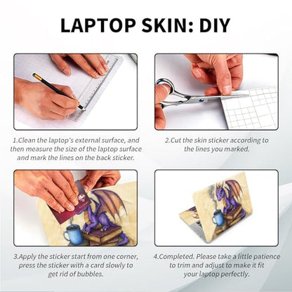 Universal Laptop Skin, DIY Cut-to-Fit Vinyl Cover Compatible with HP, Dell, Lenovo, Mac (13.3" to 15.6"), Anti-Scratch, No Residue & Bubble-Free Protective Decal Sticker, Bookworm Dragon Coffee - color: Bookworm Dragon Coffee