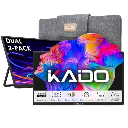 Kado 2-Pack 15.6-inch FHD Portable Monitor for Laptop 1920x1080 IPS Screen | Triple Monitor mini-HDMI USB Type-C Laptop 2nd Display Built-in Speakers, Extended Mode Stacked Desk Setup for Office Gaming - size: Kickstand 2-Pack