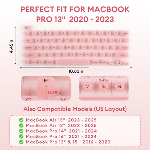 Allinside Keyboard Cover for Long Nails, Compatible with MacBook Neo A18 Pro & MacBook Pro 13/14/16 (2021–2024) & MacBook Air 13/15 (2020–2024), Raised Heart-Shaped Silicone Skin, Pink - color: Pink