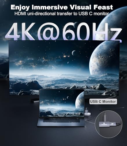 HDMI to USB C Adapter 4K60Hz, Unidirectional HDMI Male to USB C Female for Portable Monitor, AR Glasses XREAL One/Air 2 Pro/VITURE Pro/Rokid, PS4/5, Xbox, Switch, ROG Ally, Steam Deck-1Pack