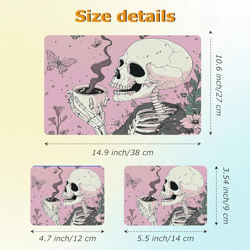 Universal Laptop Skin Sticker with 2 Wrist Pad Decals, 3-Piece Removable Vinyl Laptop Cover, Pink Skull Coffee Waterproof Anti-Scratch, Easy-Trim Fit for 13.3" 14" 15.6" Laptops - color: Pink Skull Coffee
