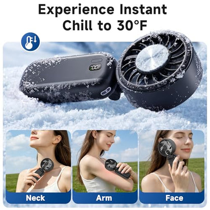 Portable Handheld Turbo Fan with Ice Cooler, Clip-On Mini Fan for Umbrella, 5 Speeds, 4000mAh Battery & Up to12H, LED Display, Rechargeable, Gift for women, Summer Travel Essential (Black) - color: Z10-Black