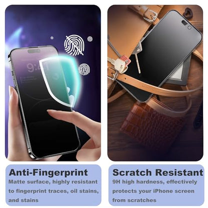 Matte Privacy Screen Protector for iPhone 15Pro Screen Protector Anti-Glare, Anti-Spy Tempered Glass Film, Smooth and Responsive Touch Anti-Scratch Glass