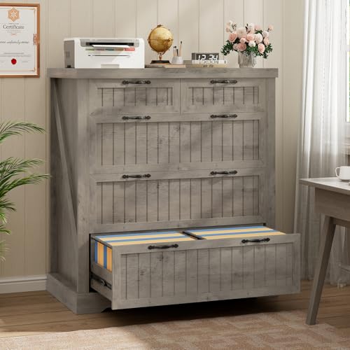 SEDETA Filing Cabinet for Home Office, Farmhouse 5 Drawers File Cabinet, Wood Office File Cabinets for Letter/Legal/A4 Size, File Cabinets with Printer Stand for Study Room, Living Room, Grey - color: Grey, size: 5 Drawers