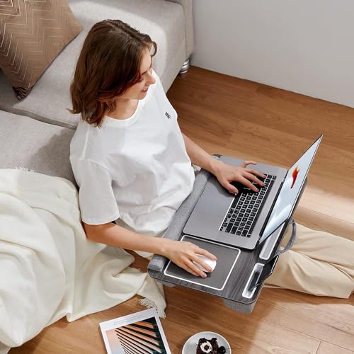 HUANUO Lap Desk - Fits up to 17 inches Laptop Desk, Built in Mouse Pad & Wrist Pad for Notebook, Laptop, Tablet, Lap Stand with Tablet, Pen & Phone Holder, Black Woodgrain - color: Black Woodgrain