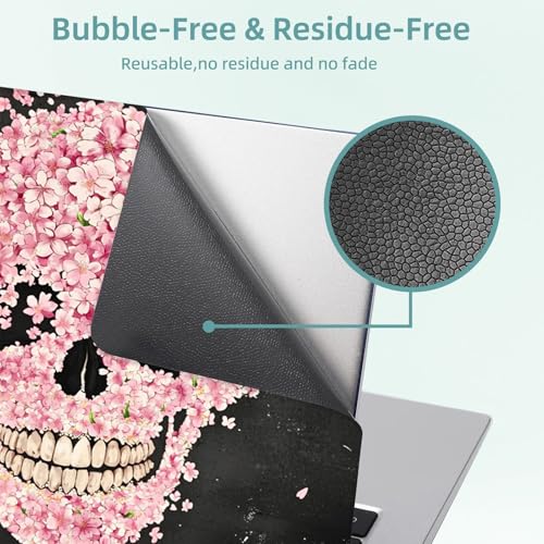 Universal Laptop Skin Decal, 3-Piece Vinyl Protector for 12 13 14 15.6" Notebook, Waterproof Anti-Scratch, Easy Trim & Bubble-Free Finish, Skull Made of Pink Flowers - color: Skull Made of Pink Flowers