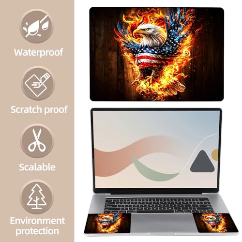 Universal Laptop Skin Sticker for 12/13/14/15.6 Inch Laptops, Reusable Vinyl Laptop Decal Cover, Waterproof Scratch Resistant Notebook Skin with 2 Wrist Pads,American Flag Flame Eagle - color: American Flag Flame Eagle
