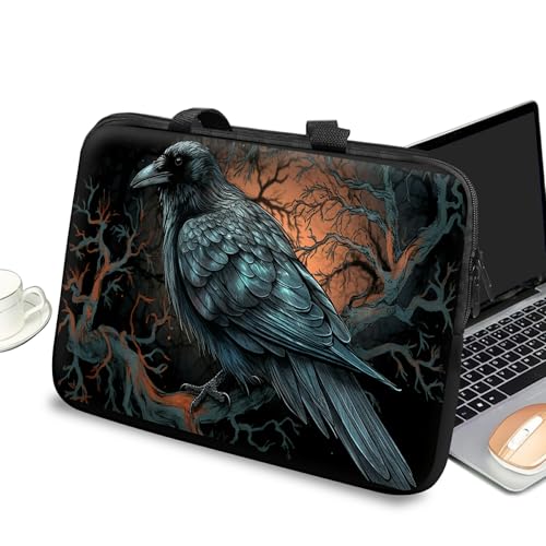Universal Laptop Case Sleeve 10 inch with Handle and Zipper, Kids Tablet Carrying Case Messenger Bag Portable Tote Bag for 7-10 inch iPad/Notebook/eBook/Readers, Black Crow - color: Black Crow, size: 10 inch