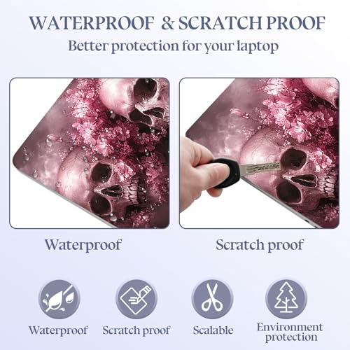 Universal Laptop Skin Sticker Decal,15.6 Inch Laptop Vinyl Cover for 13" 14" 15.6" Laptop,Scratch-Resistant Waterproof Protector Wrap,Reusable with Wrist Pads,Pink Skull Blossom - color: Pink Skull Blossom