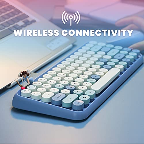 Perixx PERIDUO-713BL Wireless Mini Keyboard and Mouse Combo - Retro Round Key Caps - Pastel Blue - US English Layout (11909) - color: Blue