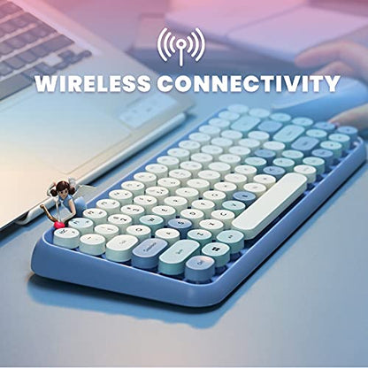 Perixx PERIDUO-713BL Wireless Mini Keyboard and Mouse Combo - Retro Round Key Caps - Pastel Blue - US English Layout (11909) - color: Blue