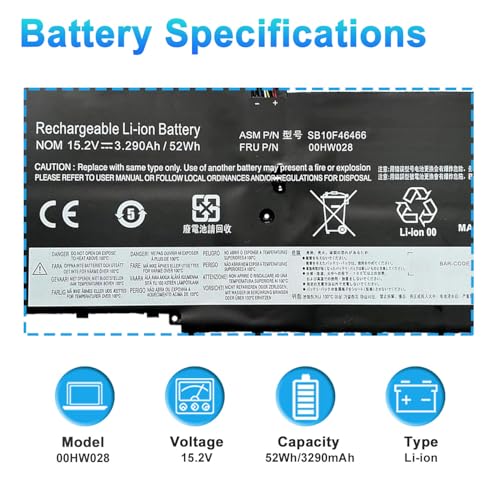 00HW028 01AV458 01AV439 SB10F46466 Battery for Lenovo Thinkpad x1 Yoga gen Carbon 4th Gen 4 2016 ThinkPad X1 Yoga Gen1/Gen2 Series 01AV409 01AV457 SB10F46467 01AV438 - size: 10.00*3.15*0.31inch 00HW028