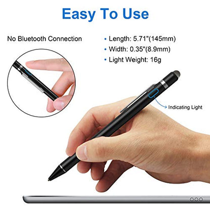 Stylus Pen for iPad & Apple Pencil Alternative, NTHJOYS Fine Point Active Stylus for Touch Screens, Universal Stylus for iPhone Android Tablet, Precise Writing & Drawing, USB Rechargeable - color: Black