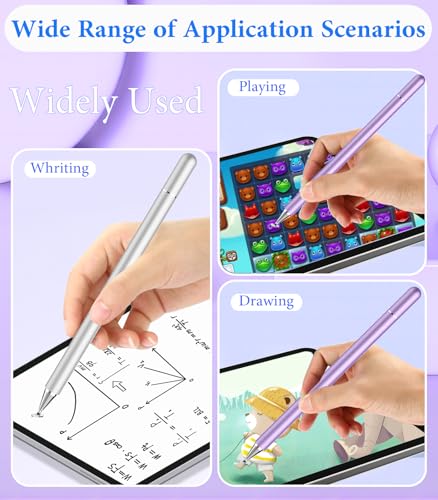 Stylus Pen for Touchscreen, Kenkor 2 in 1 Active iPad Pencil Purple+Silver | Stylus Pen for iPad/Android/Switch/iPhone/Samsung/Galaxy/Huawei/Surface/ViVo/OPPO/Lenovo, All Touch Screens Tablet Pencil - color: Purple+Silver