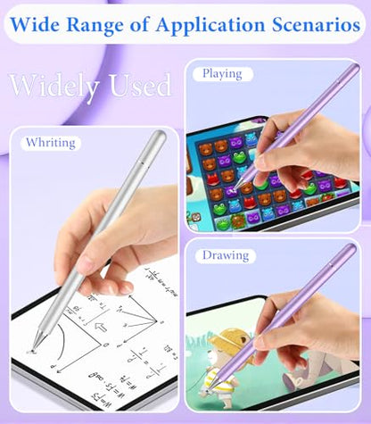 Stylus Pen for Touchscreen, Kenkor 2 in 1 Active iPad Pencil Purple+Silver | Stylus Pen for iPad/Android/Switch/iPhone/Samsung/Galaxy/Huawei/Surface/ViVo/OPPO/Lenovo, All Touch Screens Tablet Pencil - color: Purple+Silver