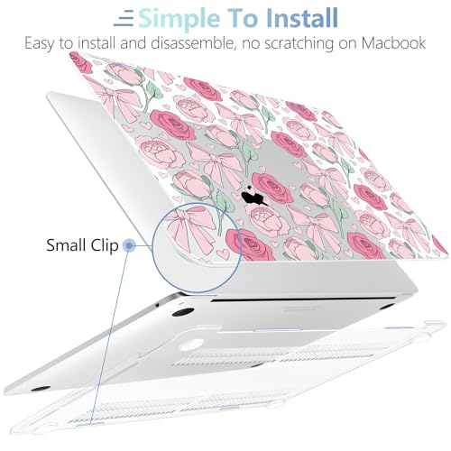 MEEgoodo for M2 MacBook Pro 13 inch Case 2022 2021 2020,Crystal Cover Fit Model A2338 M2/M1 A2251 A2289,Clear Case for 13.3-inch Laptop,Hard Shell for MacBook Pro M2, Pink Peony & Bow - color: Pink Peony & Bow