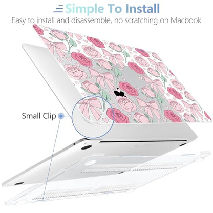 MEEgoodo for M2 MacBook Pro 13 inch Case 2022 2021 2020,Crystal Cover Fit Model A2338 M2/M1 A2251 A2289,Clear Case for 13.3-inch Laptop,Hard Shell for MacBook Pro M2, Pink Peony & Bow - color: Pink Peony & Bow
