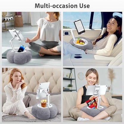 CreaDream Pumpkin Tablet Pillow Stand, Adjustable Pillow Stand for Lap Bed | Detachable Snack Bowl, Fits 4.7"-13" Kindle, Tablets, iPad, Soft Plush Fabric, for Reading and Relaxation on Bed, Couch, Grey - color: Grey