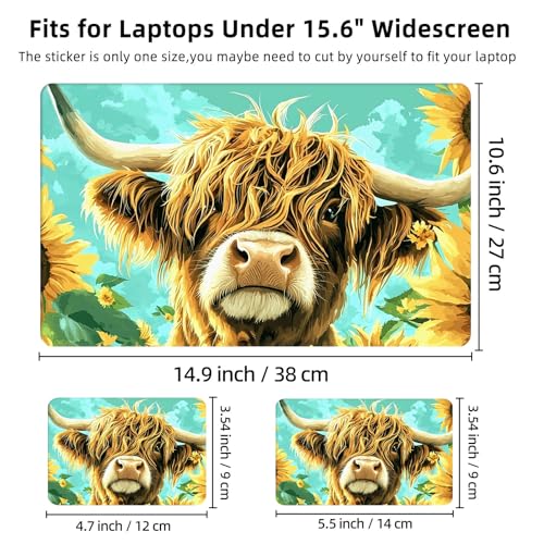 Aesthetic Laptop Skin Cover,12-15.6 Inch Universal Vinyl Sticker Decal,Waterproof Scratch-Resistant Notebook Wrap,Removable Residue-Free Protector,Sunflower Cow Art - color: Sunflower Cow Art