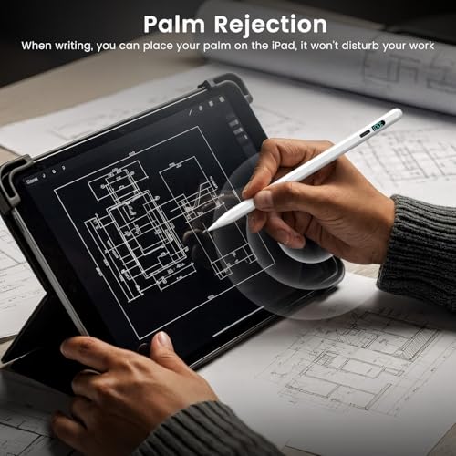 Pencil for iPad 2026-2018, LED Display Fast Charge Stylus Pen | Palm Rejection,Tilt Sensitivity, Compatible for iPad A16 11/10/9/8/7/6, Pro 11"/12.9"/13''/M4, Air M3/M2/5/4/3, Mini 7/6/5 - color: Silver White