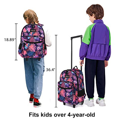 Tilami Rolling Backpack 18 inch Double Handle with Lunch Bag Wheeled Kids Backpack, Leaves Pink - color: Leaves Pink