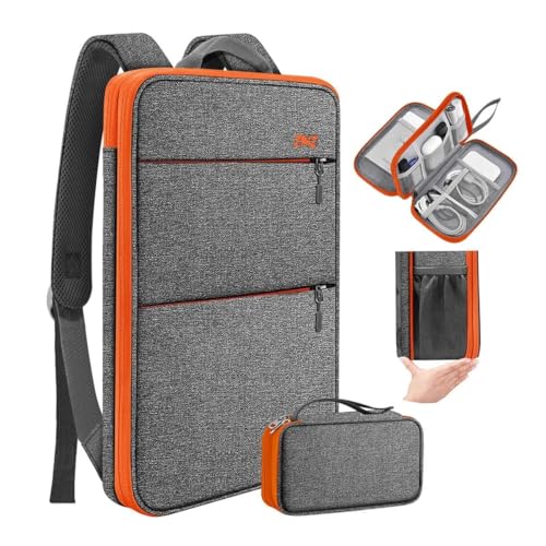 Travel Laptop Backpack with Small Case for 15-16 inch Notebooks, Slim & Expandable Computer Bag for College Business Commute for Men and Women,Dark Gray-Orange - color: Dark Gray-orange