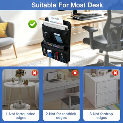 Desk Side Storage, Sesktop Storage Pouch, Drill-free Laptop Holder, Clip-on Multifunctional Laptop Stand with Pen Holder, Hanging Desktop Storage Rack for Home Offices