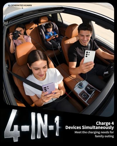 90W 4-Port USB C Super Fast Car Charger for iPhone 17 17e Air 16 15 Pro Max | Samsung S26 S25 S24 S23, Android, Type C Car Phone Charger Fast Charging Cigarette Lighter Adapter with 240W 3FT USB-C Cable