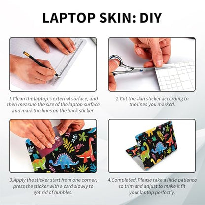 Universal Laptop Skin, DIY Cut-to-Fit Vinyl Cover Compatible with HP, Dell, Lenovo, Mac (13.3" to 15.6"), Anti-Scratch, No Residue & Bubble-Free Protective Decal Sticker, Cute Dinosaur Pattern - color: Cute Dinosaur Pattern
