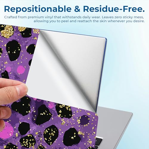 Reusable Universal Laptop Skin Sticker, Cut to Fit for 11.6–15.6 Inch Laptops, Waterproof Protective Film, No-Residue - Purple Glitter Leopard - color: Purple Glitter Leopard