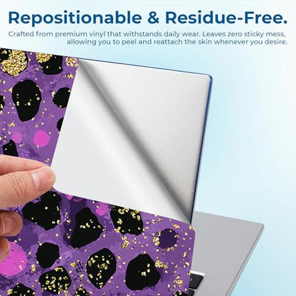 Reusable Universal Laptop Skin Sticker, Cut to Fit for 11.6–15.6 Inch Laptops, Waterproof Protective Film, No-Residue - Purple Glitter Leopard - color: Purple Glitter Leopard