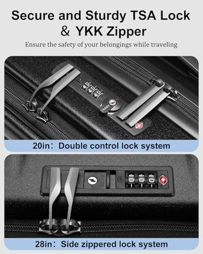 CENSIEN Expandable Luggage Sets, 20 Inch Carry On Luggage 28 Inch Suitcases | 20in Front Open Laptop Pocket Luggage,28in Top Open Trunk Suitcase,Lightweight ABS+PC Hardshell,YKK Zipper,Travel Bags,Black - color: Black, size: 20/28 Inch EXT