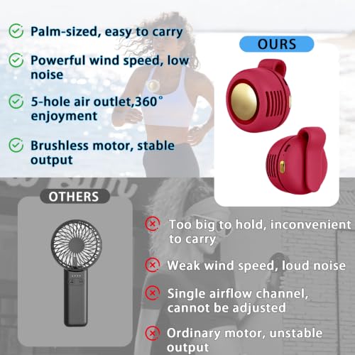 Portable Clip-On Fan, Mini USB Rechargeable 360° Rotatable Fan, Personal Fan 3-Speed Silent Mini Bladeless Fans (1 pack（Red）) - color: 1 pack（Red）