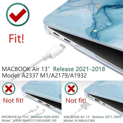 DONGKE for MacBook Air 13 Inch Case 2021-2018, Compatible with A2337 M1 A2179 A1932 Support Retina Display & Touch ID, Hard Shell Plastic Cover with Keyboard Skin - Blue Marble - color: Blue Marble