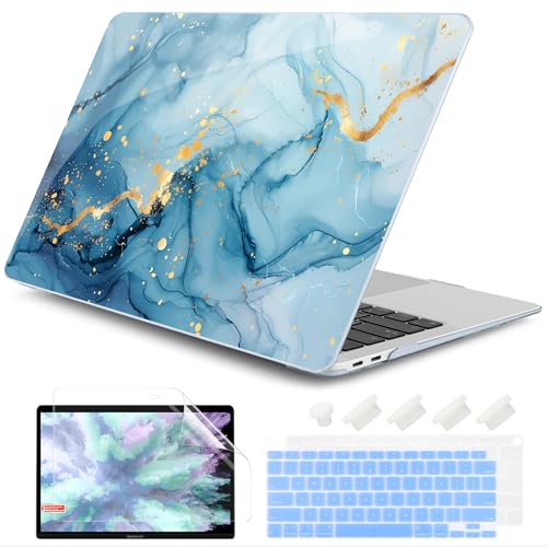 DONGKE for MacBook Air 13 Inch Case 2021-2018, Compatible with A2337 M1 A2179 A1932 Support Retina Display & Touch ID, Hard Shell Plastic Cover with Keyboard Skin - Blue Marble - color: Blue Marble